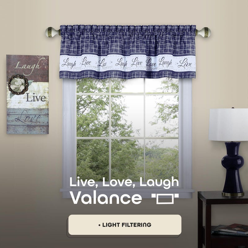 ACHIM Soft Valance Window Curtains - 58 Inch Width, 14 Inch Length - Live, Love Laugh (Navy) - Wrinkle-Free Light Filtering Polyester Drapes for Bedroom Living & Dining Room Home Decor - Image 2